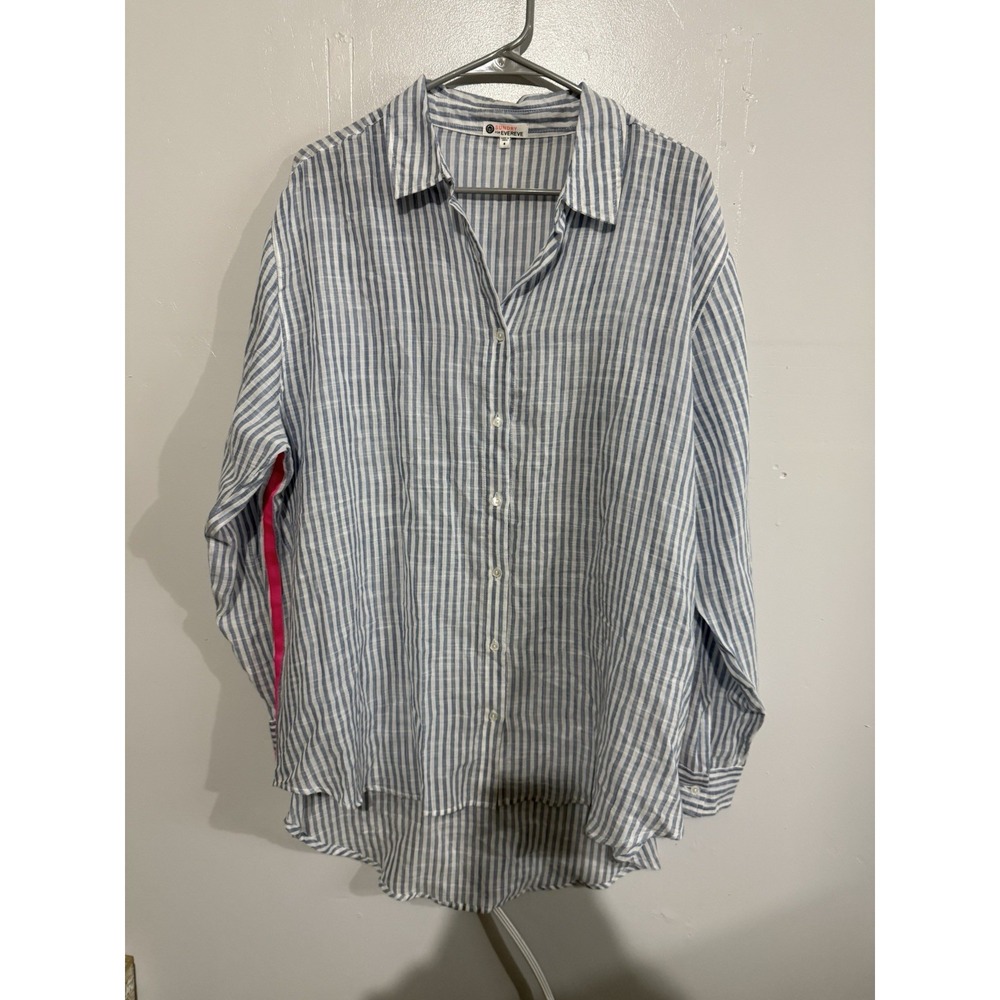 Sundry for Evereve Cotton Blue White Pink Pop Stripe‎ Button Up Sz 4 Coastal